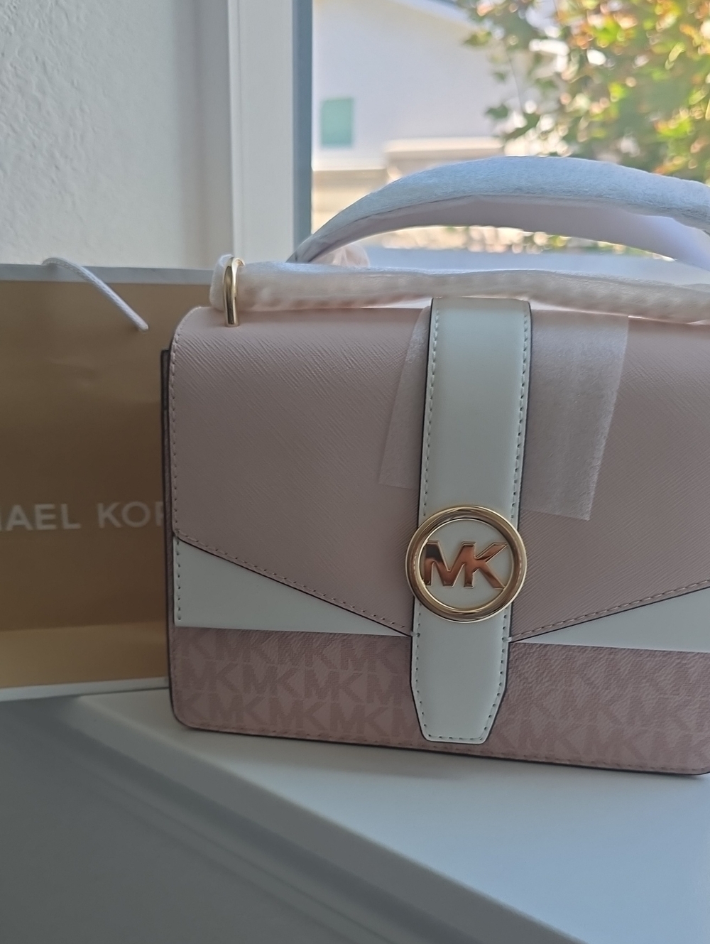 Michael Kors Blush Pink and Cream MK Logo Crossbody Shoulder Bag